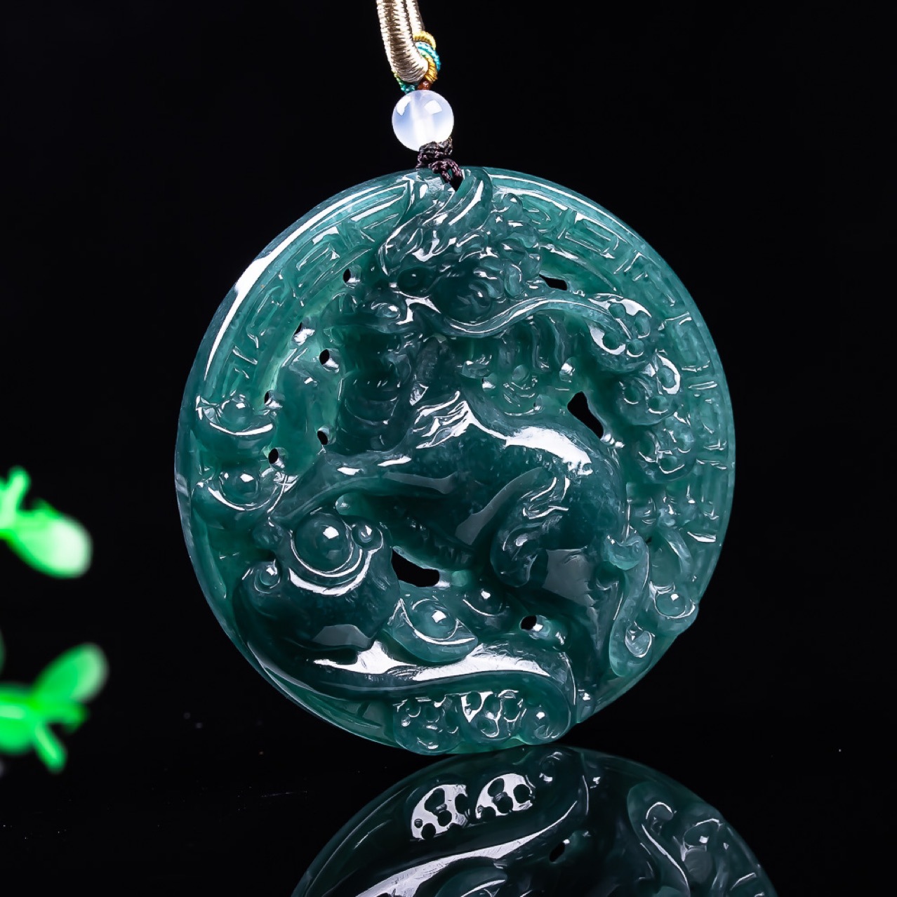 Vintage Fashion Necklace - Myanmar Jadeite Dragon Pendant Necklace Vintage