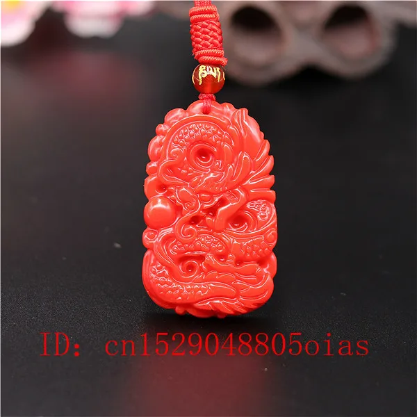 Vintage Fashion Necklace - Natural Red Coral Jade Stone Dragon