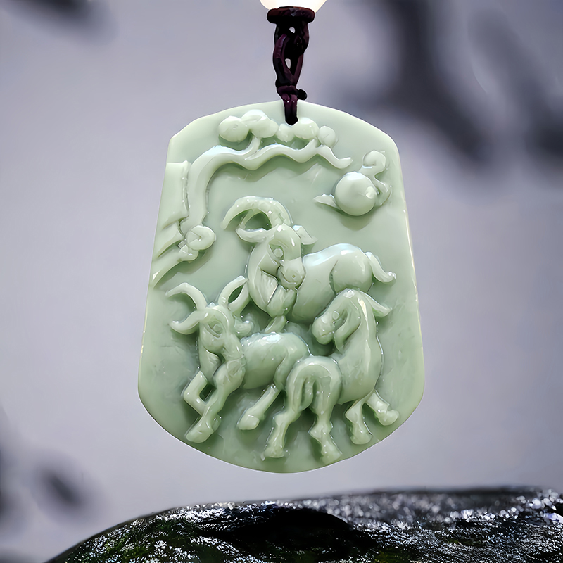 Vintage Fashion Necklace - Green Natural Real Jade Sheep Pendant