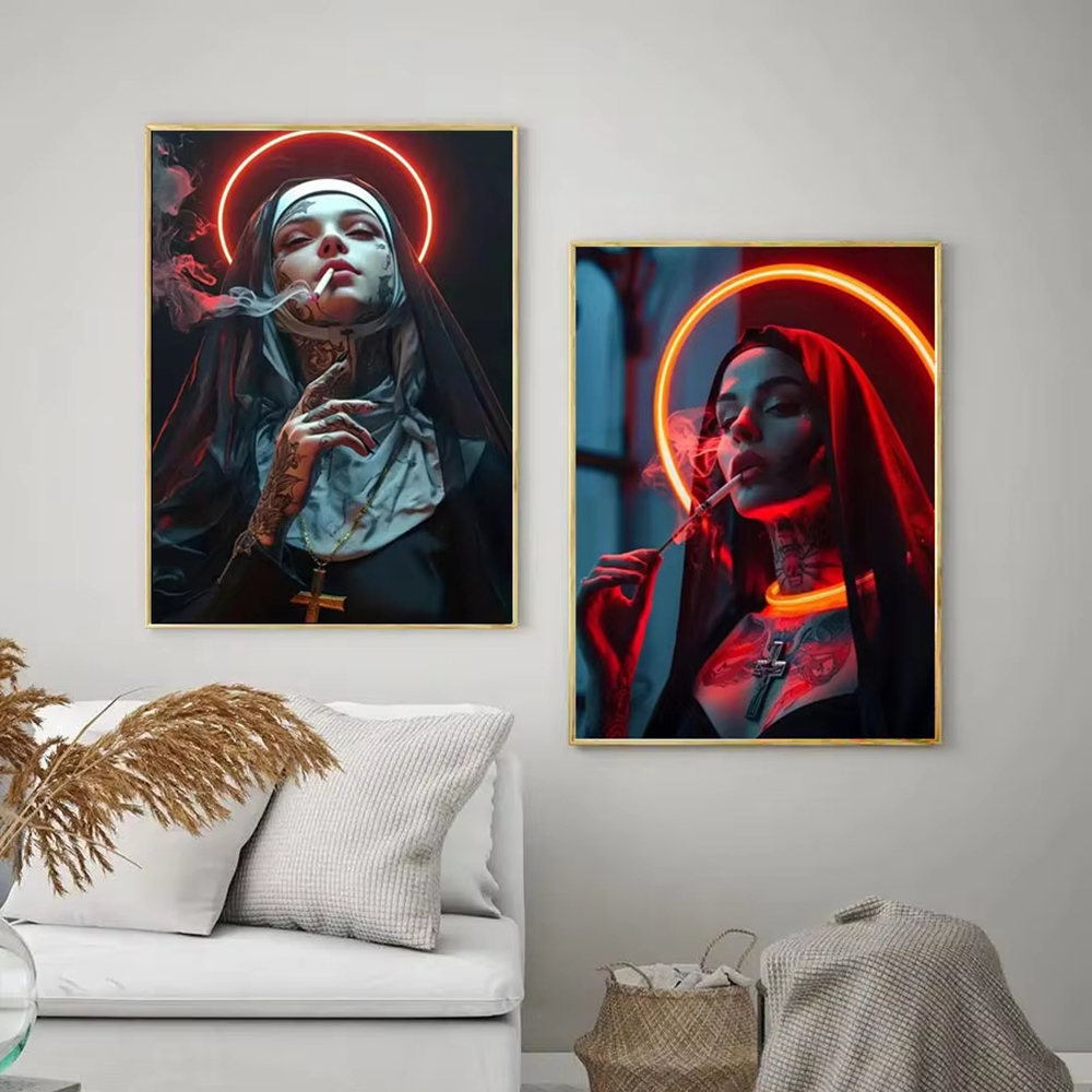 Fashion Girl Tattoo Nun Canvas - Vintage Fashion Photos 评论和价格