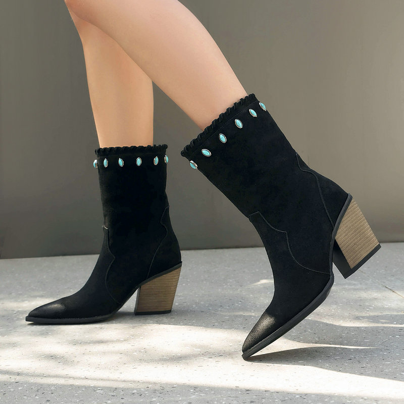 Women Western Cowboy Boots Poi - Vintage And Modern Fashion 评论和价格