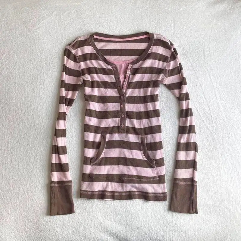 Winter T-shirt Stripe Fake 2Pi - Vintage Fashion Korea 评论和价格