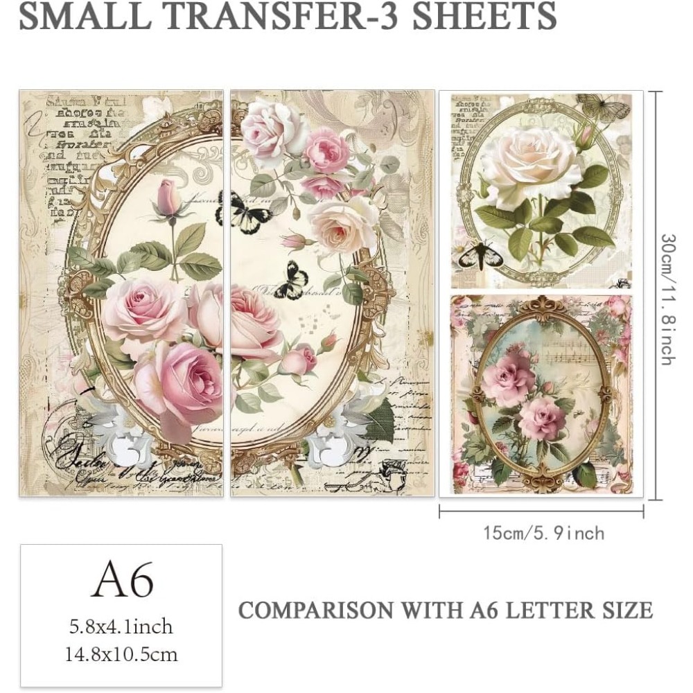 3pcs/Set Rose Rub on Transfers - Vintage Fashion Photos 评论和价格