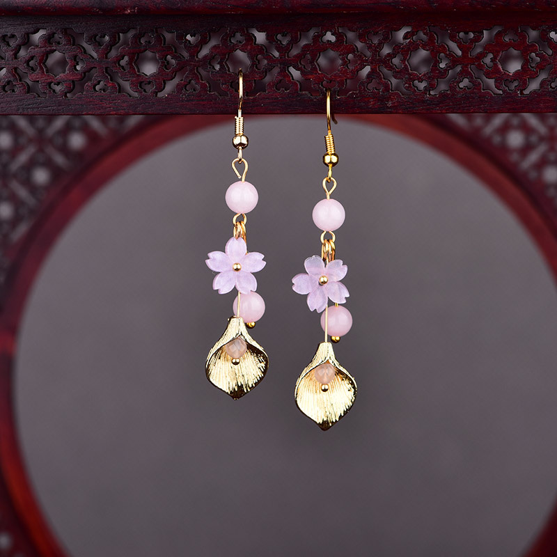 Pink Natural Jade Flower Earri - Vintage Fashion Luxury 评论和价格