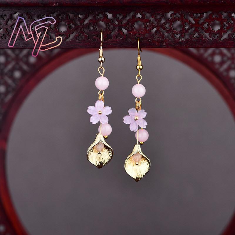Pink Natural Jade Flower Earri - Vintage Fashion Luxury 评论和价格