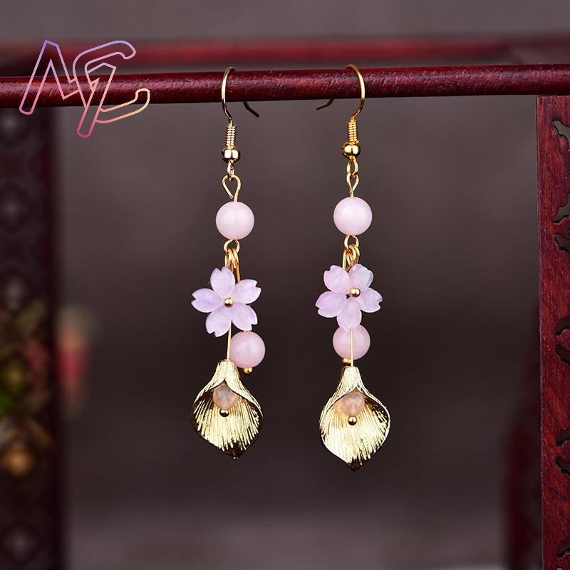 Pink Natural Jade Flower Earri - Vintage Fashion Luxury 评论和价格