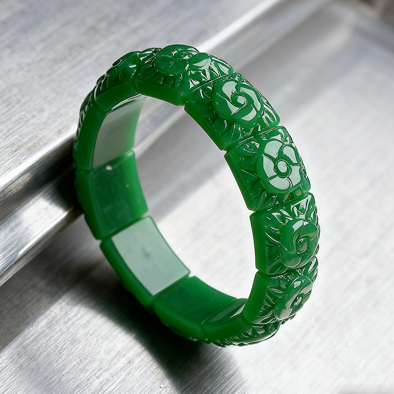 Real Jade Flower Bracelet Bang - Vintage Fashion Luxury 评论和价格
