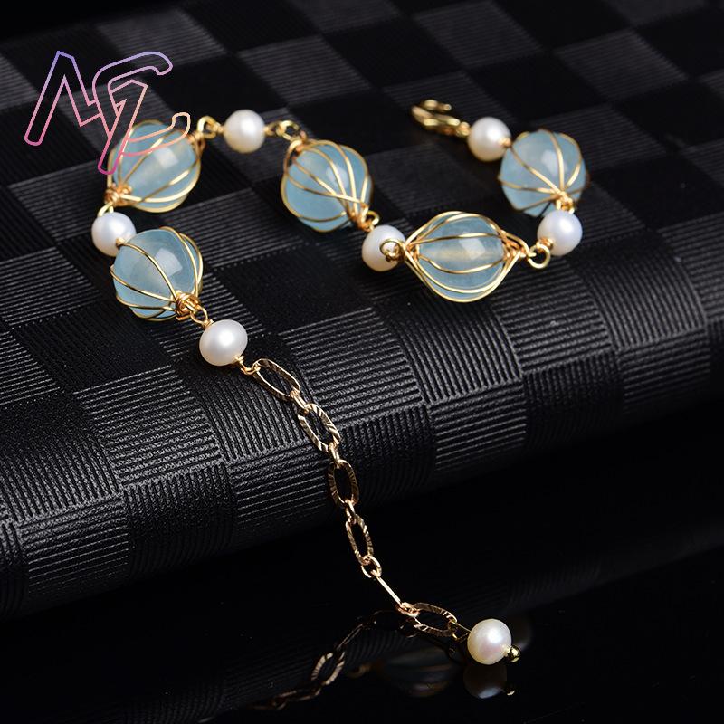 Blue Natural Jade Bead Earring - Vintage Fashion Design 评论和价格